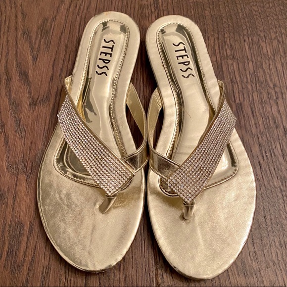 Metallic gold rhinestone flat sandals - Picture 1 of 4